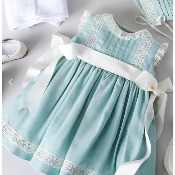 Pepa London Lace Trim Ivory Bow Dress in Teal - Picture 4 of 6